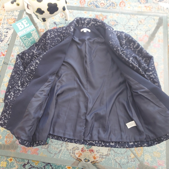 12 Cabi Wool Blend Blue Scroll Style Lined Jacket Blazer - Picture 6 of 10